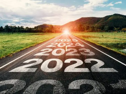 road heading into distance featuring futre years from 2022 to denote future